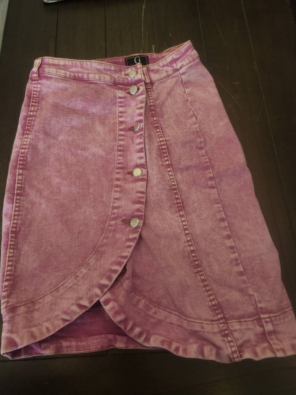 Women's G by Giuliana Pink Acid Washed Denim Skirt Button Up Front Size 0 EUC